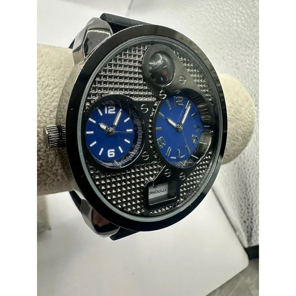 Bernoulli Watch 9798 Mens Dual Time New Batteries 54MM 9.5